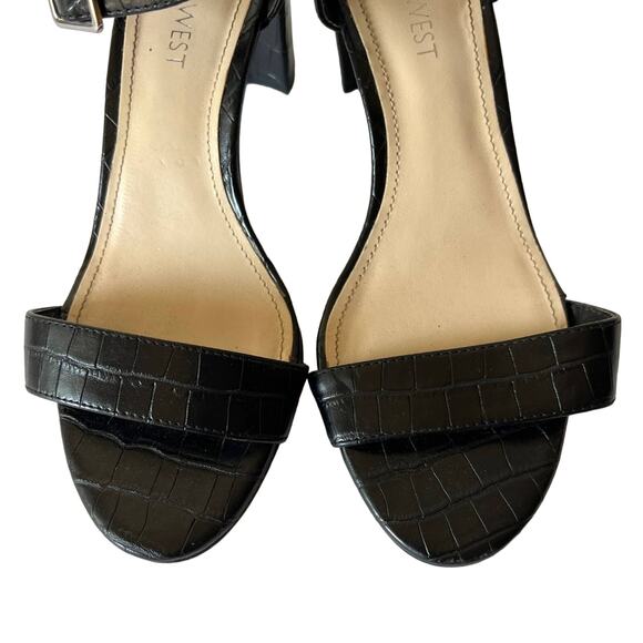 Nine West Pixel City Black Block Heel Open Toe Ankle Buckle Strap Sandals Size 7 - Picture 4 of 10